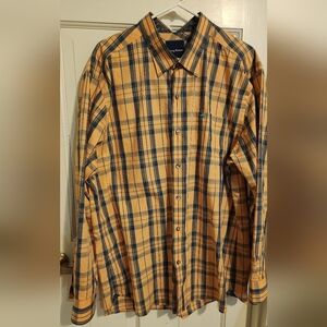 Tommy Bahama Men's Orange and Blue Plaid Shirt , Size Xl